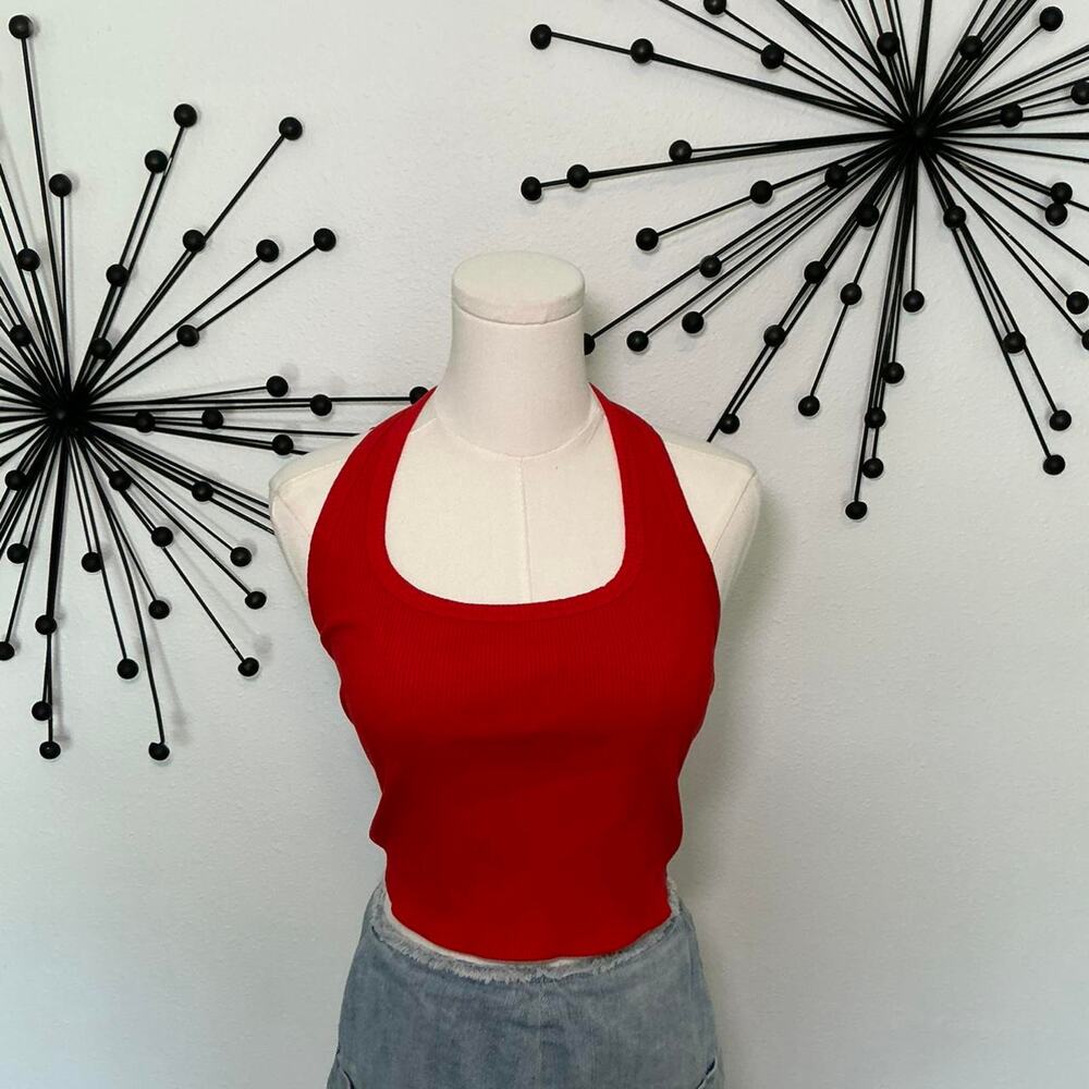 Wild Fable red halter crop top ribbed Y2K fitted tank